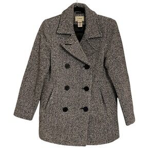 LLBean Womens Petite Herringbone Double Breasted Wool Blend Coat Size‎ 6